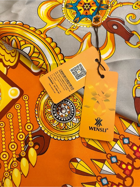 WENSLI Accessories - Wensli Vibrant Orange & Gold Patterned Silk Scarf NWT!